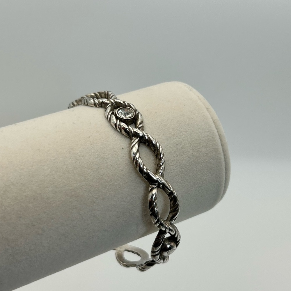 Brighton Jewelry Twisted Bangle Bracelet Silver Plated Clear Crystal Vintage - Picture 4 of 12